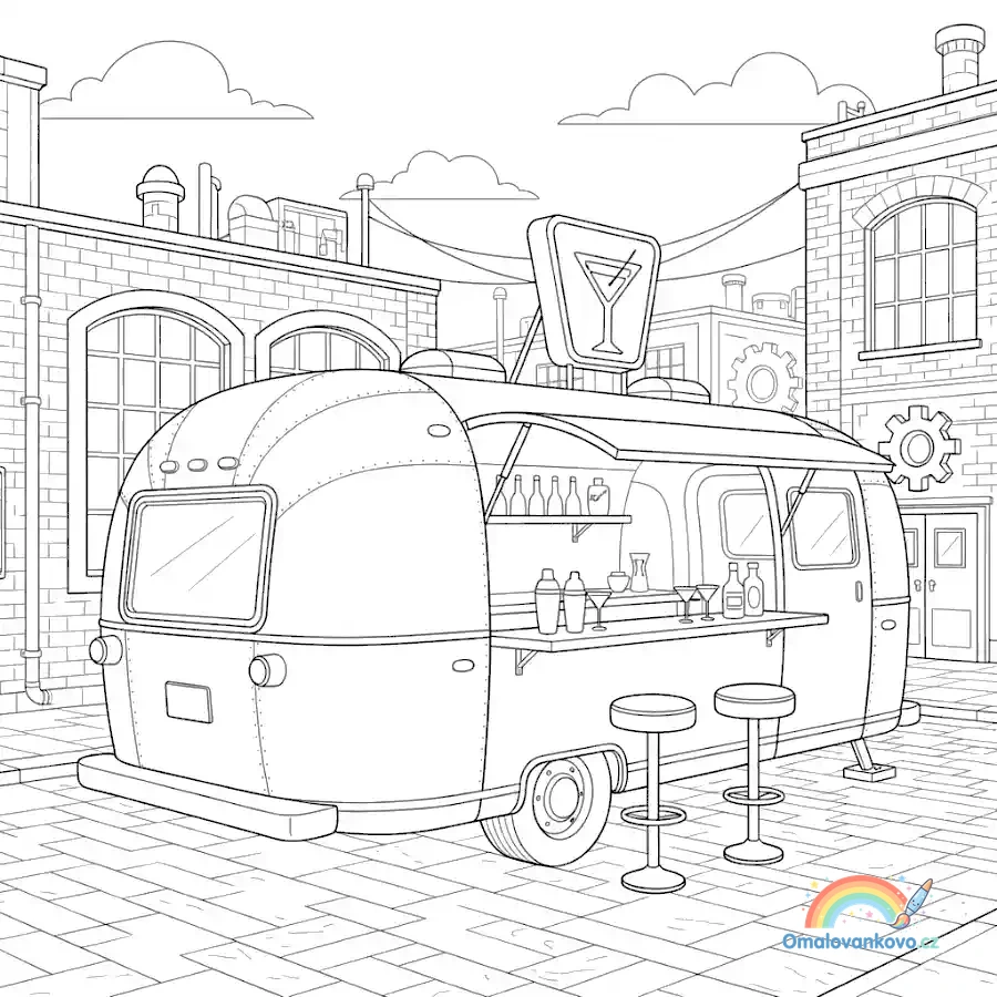 Retro stříbrný Airstream food truck k vybarvení