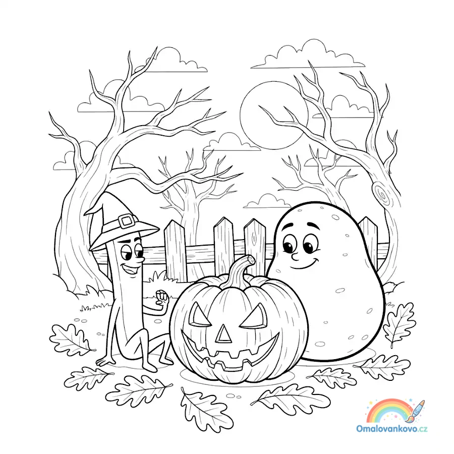 Omalovánka Hranolka a Brambůrka slaví Halloween