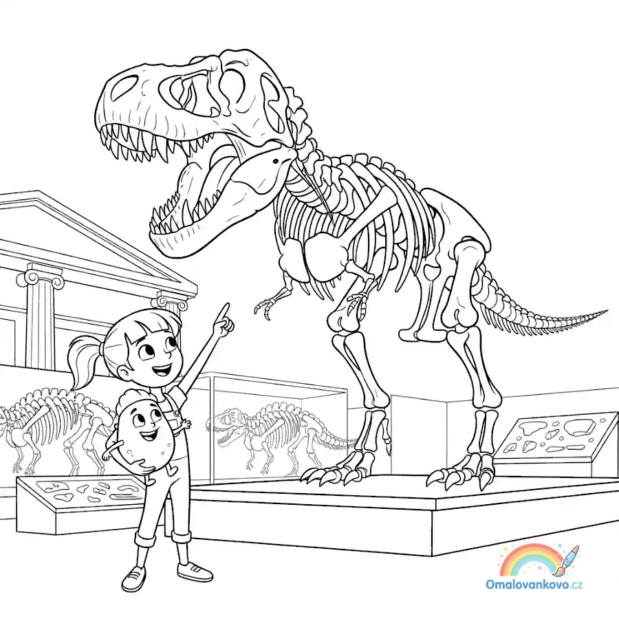 Omalovánka Hranolka v muzeu plném dinosaurů