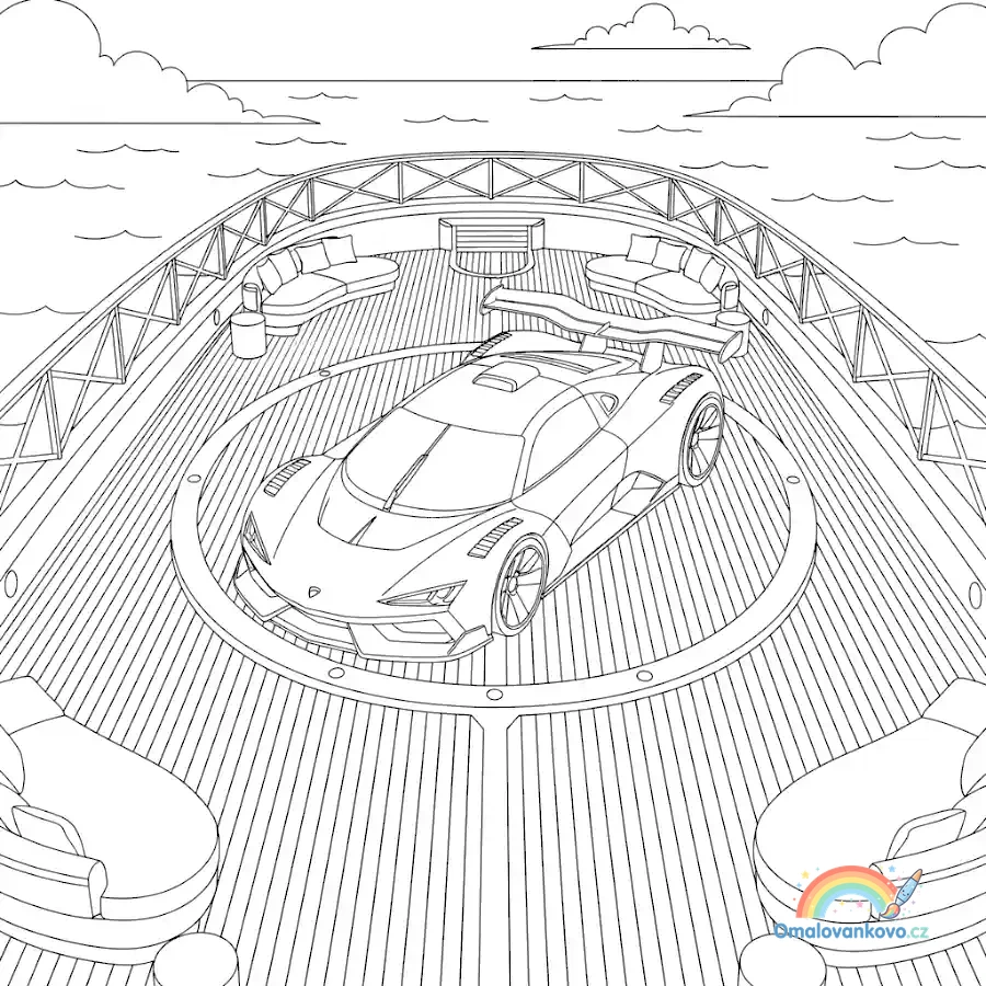 Omalovánka Hyperauto na jachtě k vytisknutí na A4