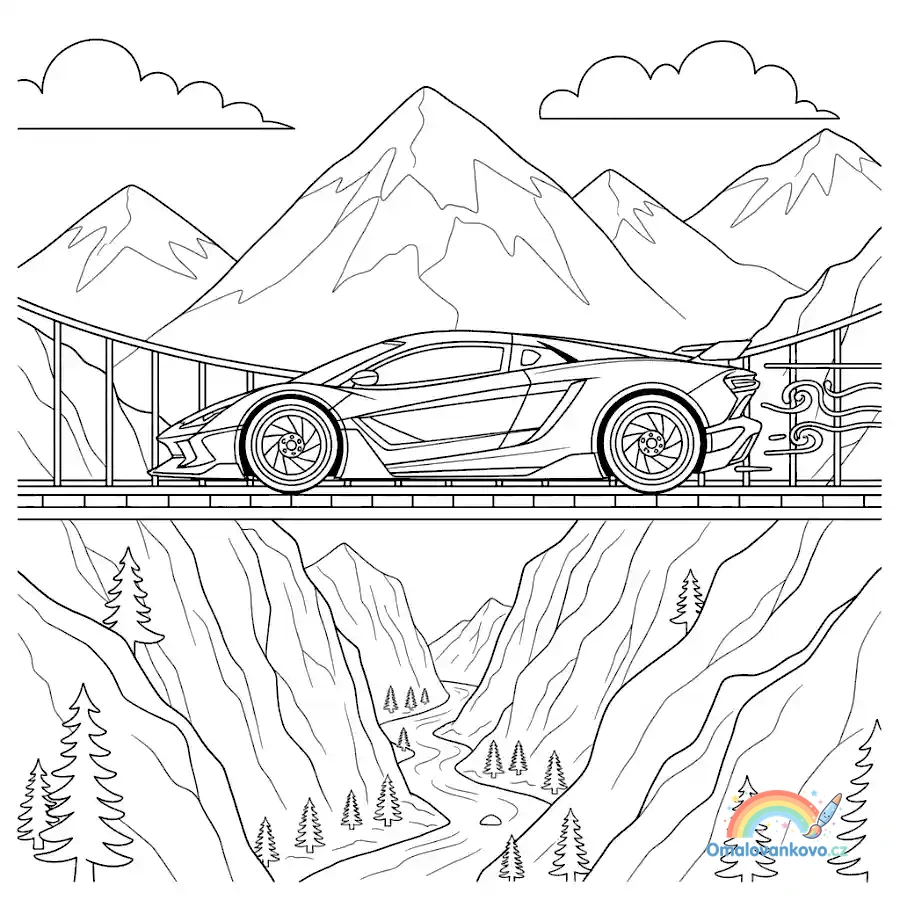 Omalovánka Hypersport nad údolím k vytisknutí na A4