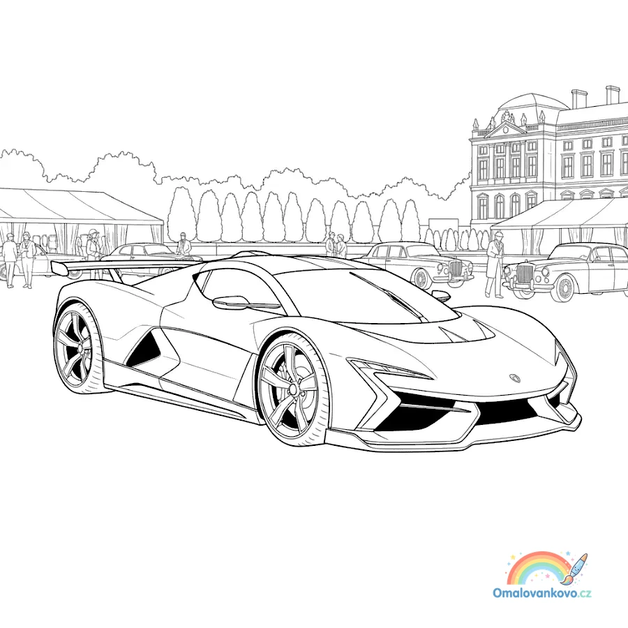 Omalovánka Superauto na trávě k vytisknutí na A4
