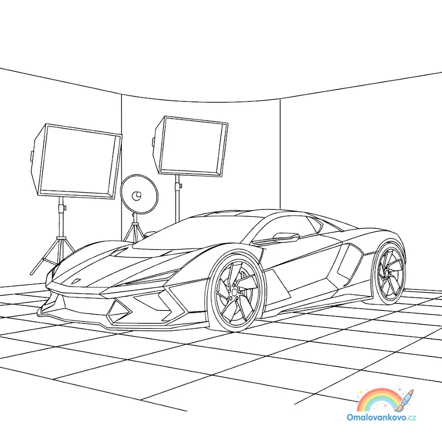 Omalovánka Hyperauto ve studiu k vytisknutí na A4