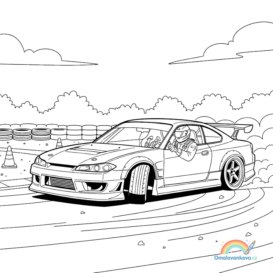 Omalovánka Auto v driftu k vytisknutí na A4