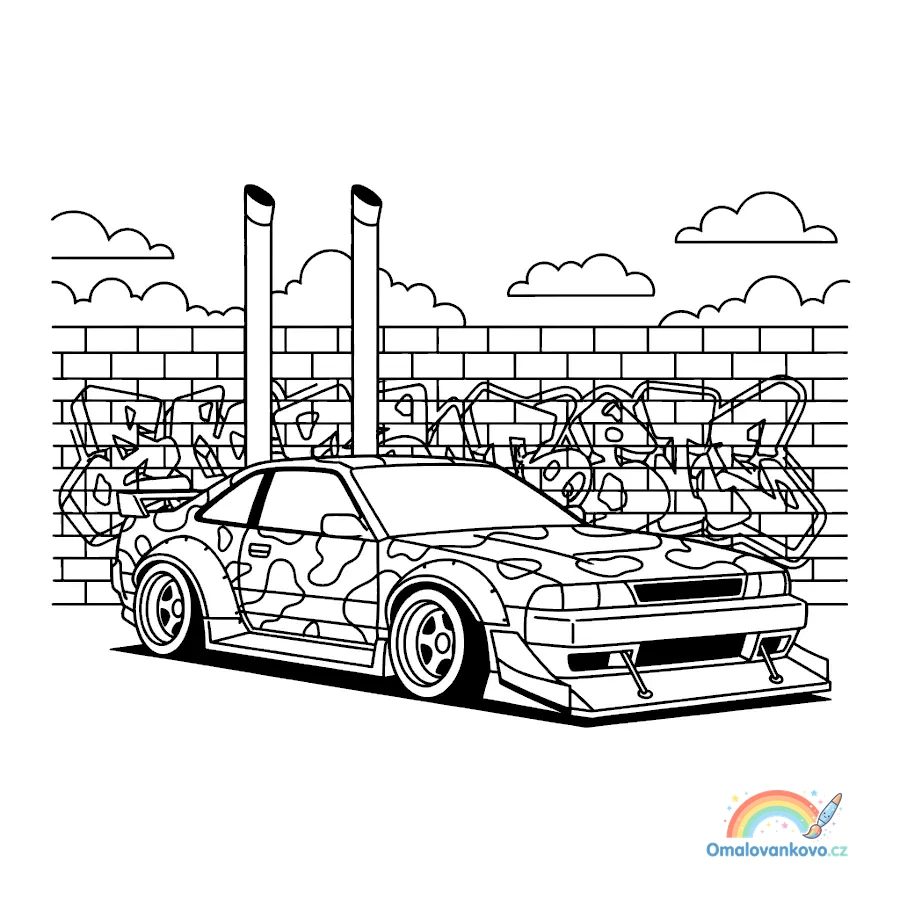 Omalovánka Auto Bosozoku a graffiti k vytisknutí na A4