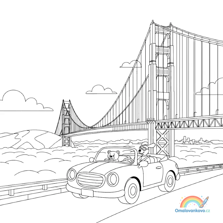 Omalovánka Kabriolet na velkém výletě k vytisknutí na A4
