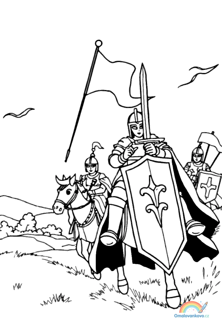 Omalovánka Král Artuš a Excalibur 9 k vytisknutí na A4