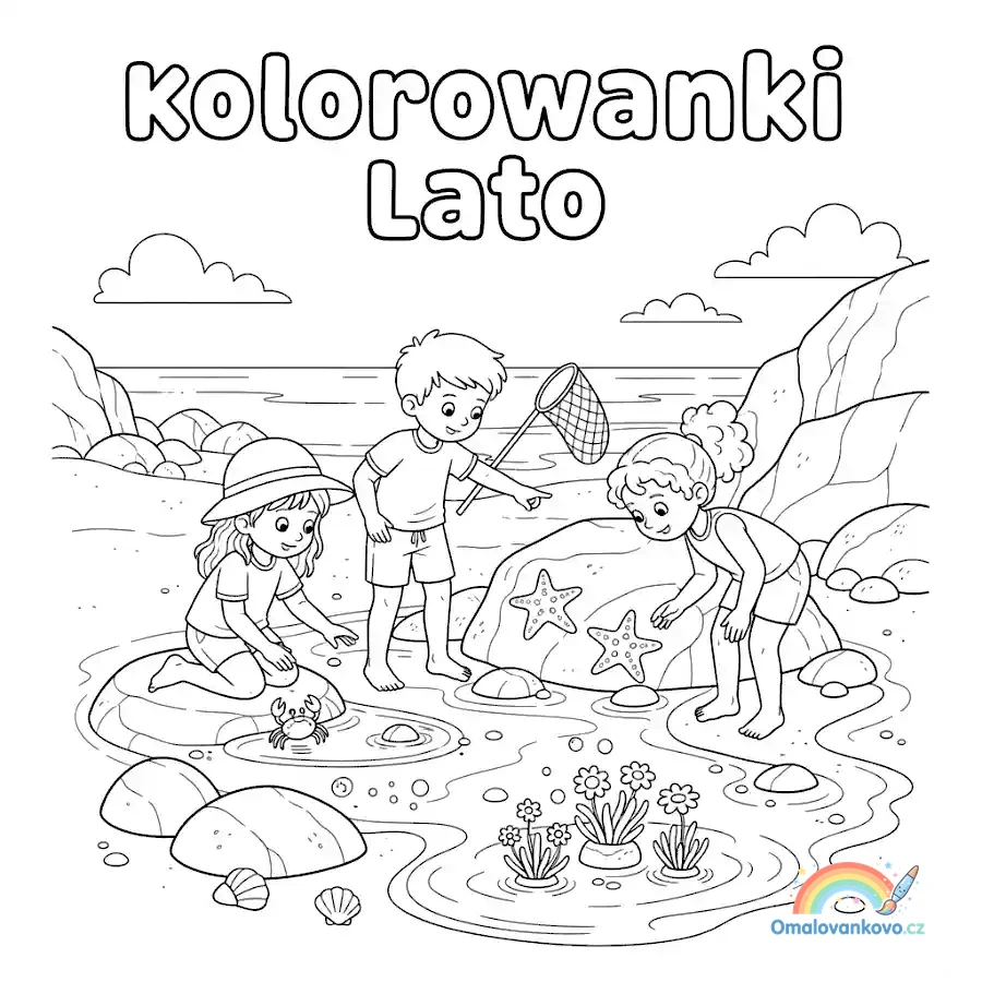 Omalovánka Děti zkoumají kaluže k vytisknutí na A4