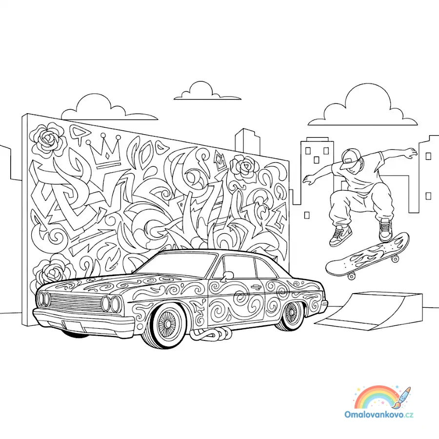 Omalovánka Lowrider a graffiti k vytisknutí na A4