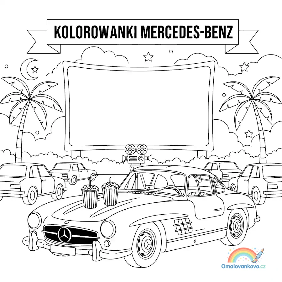 Omalovánka Mercedes-Benz v letním kině k vytisknutí na A4
