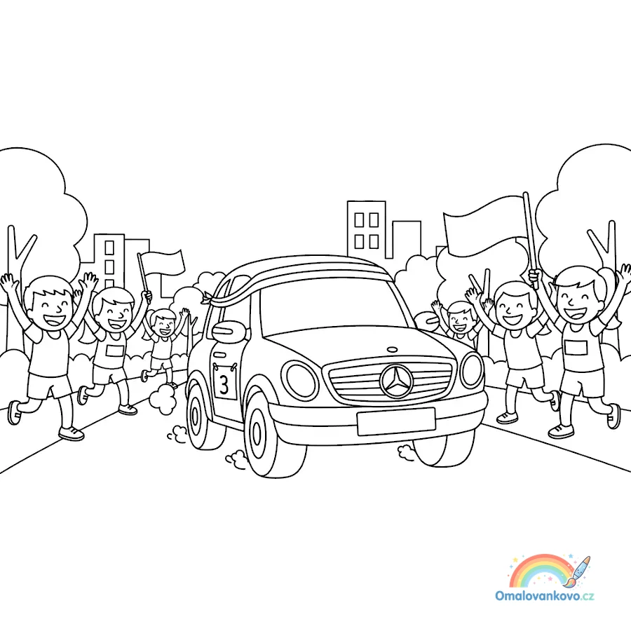 Omalovánka Mercedes-Benz na cestách k vytisknutí na A4