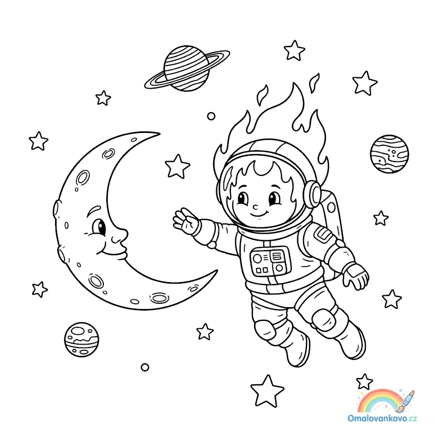 Flaming astronaut v kosmu