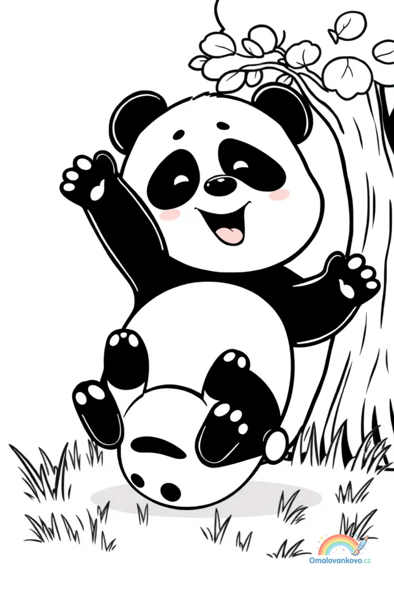 Omalovánka pandy držící bambusovou tyč k vytisknutí na A4