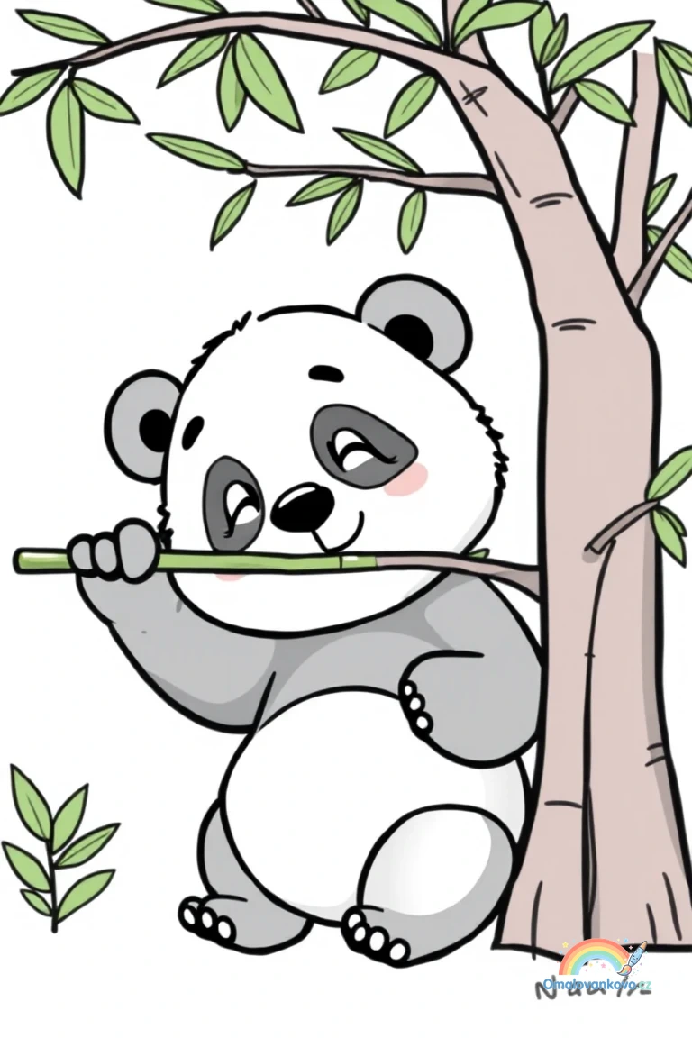 Omalovánka pandy sedící na větvi k vytisknutí na A4
