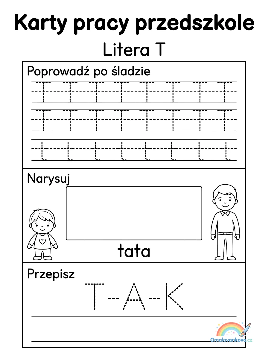 Omalovánka Pracovní listy pro školku 4 k vytisknutí na A4