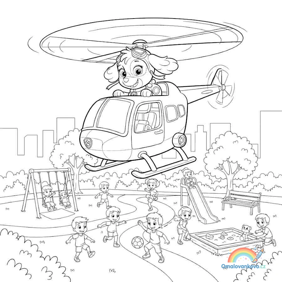 Omalovánka Skye letí helikoptérou k vytisknutí na A4