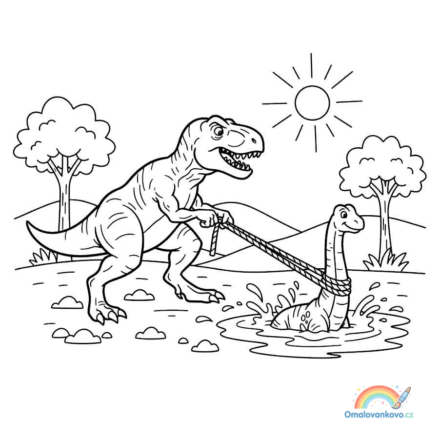 Omalovánka Rex zachraňuje dinosaura k vytisknutí na A4