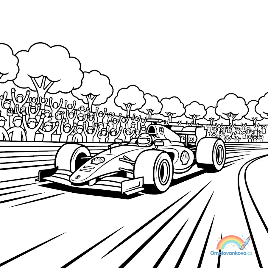 Omalovánka rychlé Ferrari na trati k vytisknutí na A4