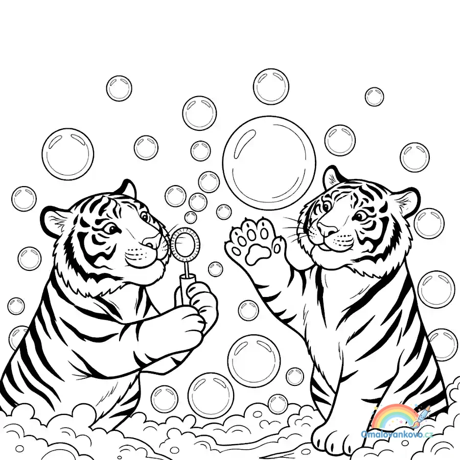 Omalovánka Tygři pouštějí bubliny k vytisknutí na A4