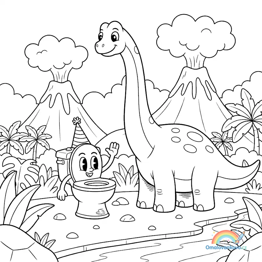Omalovánka Skibidi Toilet a dinosaurus k vytisknutí na A4