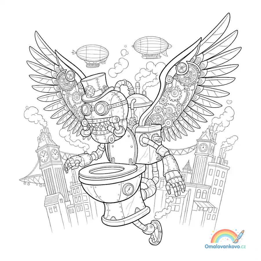 Omalovánka Steampunkový Skibidi Toilet k vytisknutí na A4