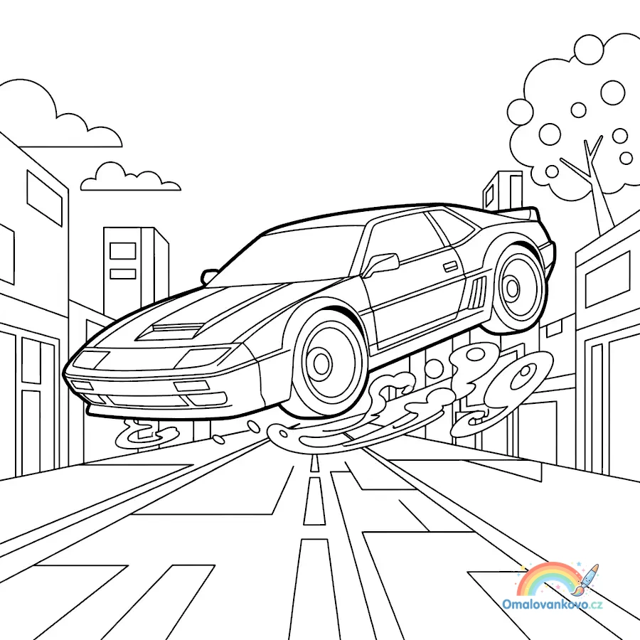 Futuristické sportovní auto nad neonovými městy