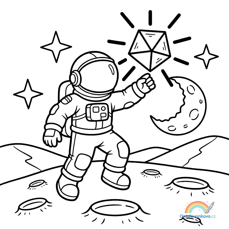 Omalovánka Astronaut a tajemný artefakt k vytisknutí na A4
