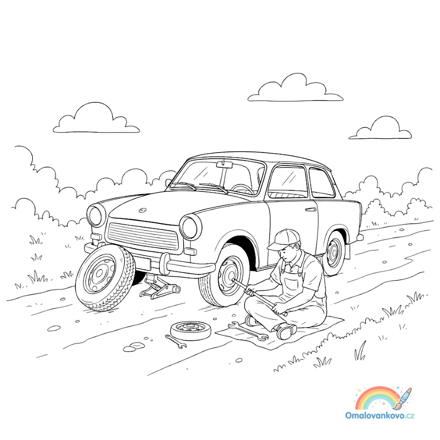 Omalovánka Trabant 14 k vytisknutí na A4