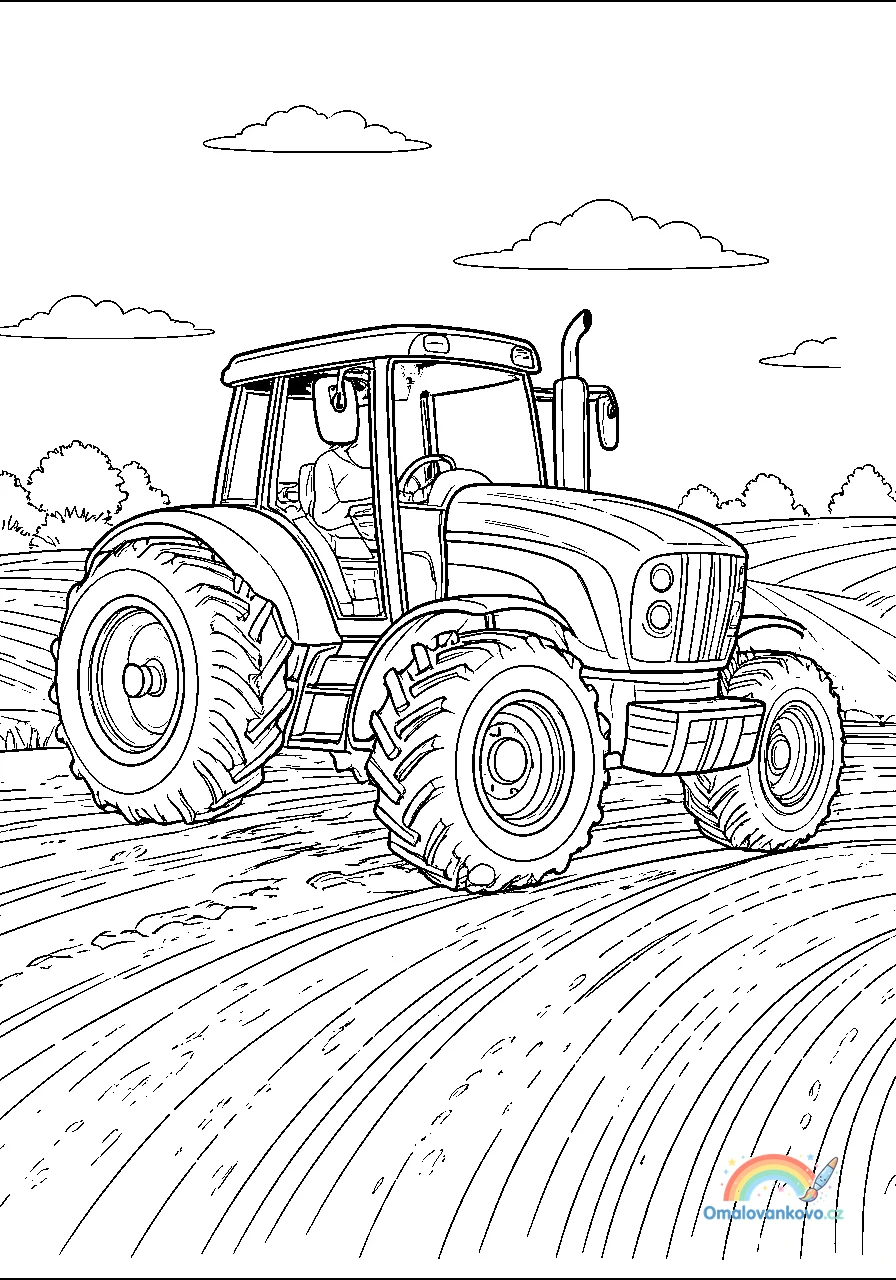 Omalovánka Traktor orající pole k vytisknutí na A4