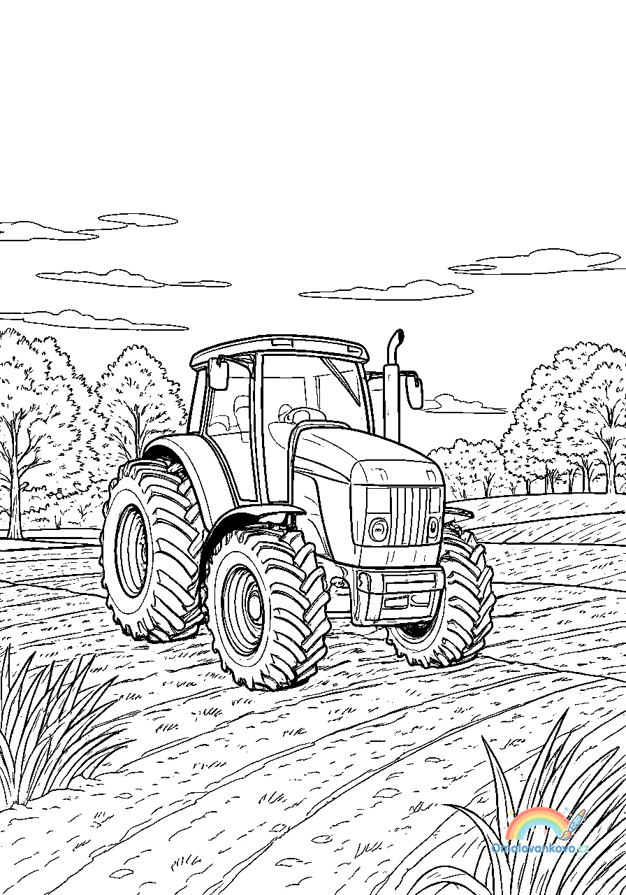 Omalovánka Traktor s postřikovačem k vytisknutí na A4