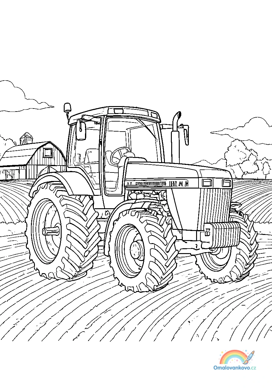 Omalovánka Traktor s vlekem na seno k vytisknutí na A4