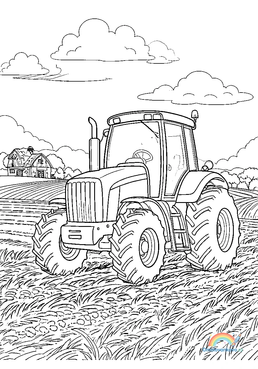 Omalovánka Traktor s radlicí k vytisknutí na A4