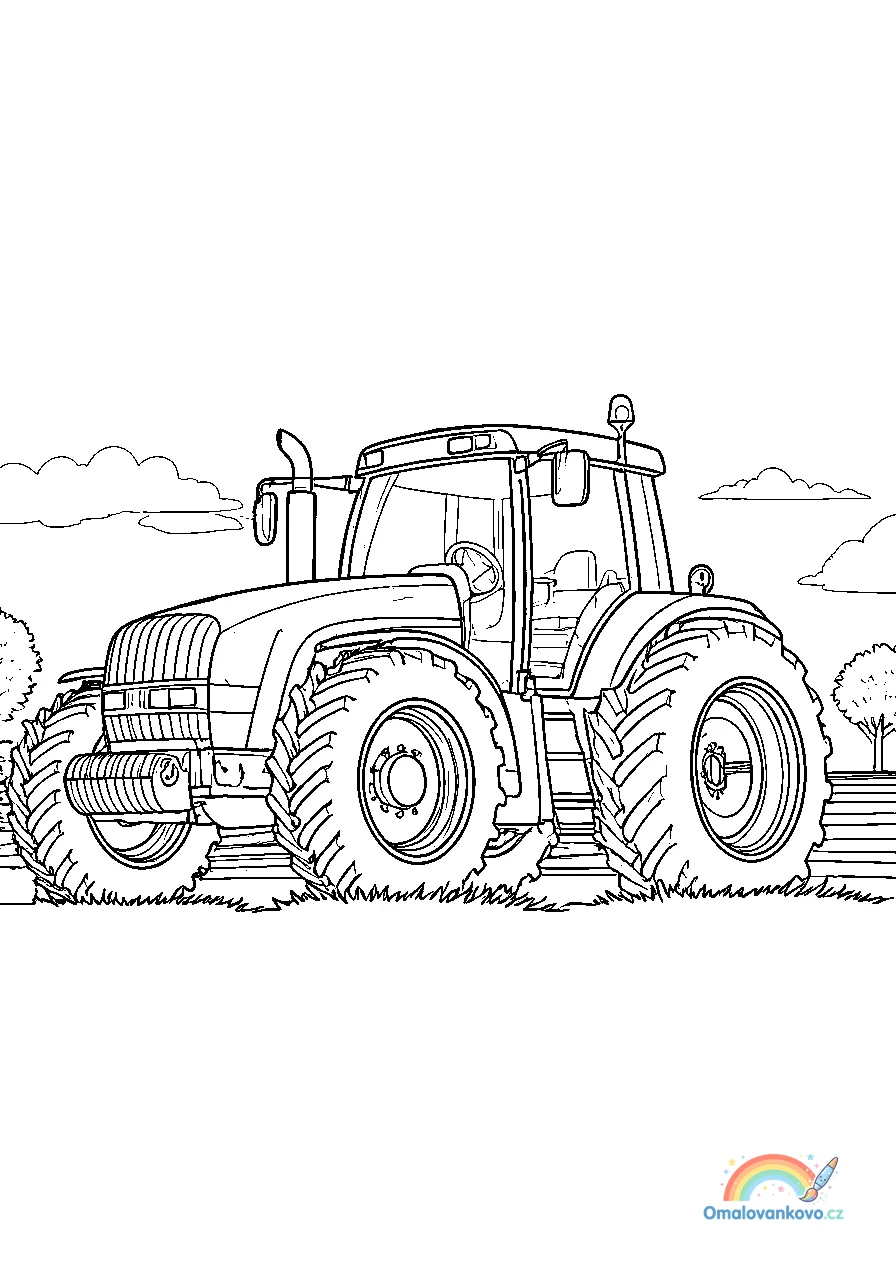 Omalovánka Traktor v ranní rose k vytisknutí na A4