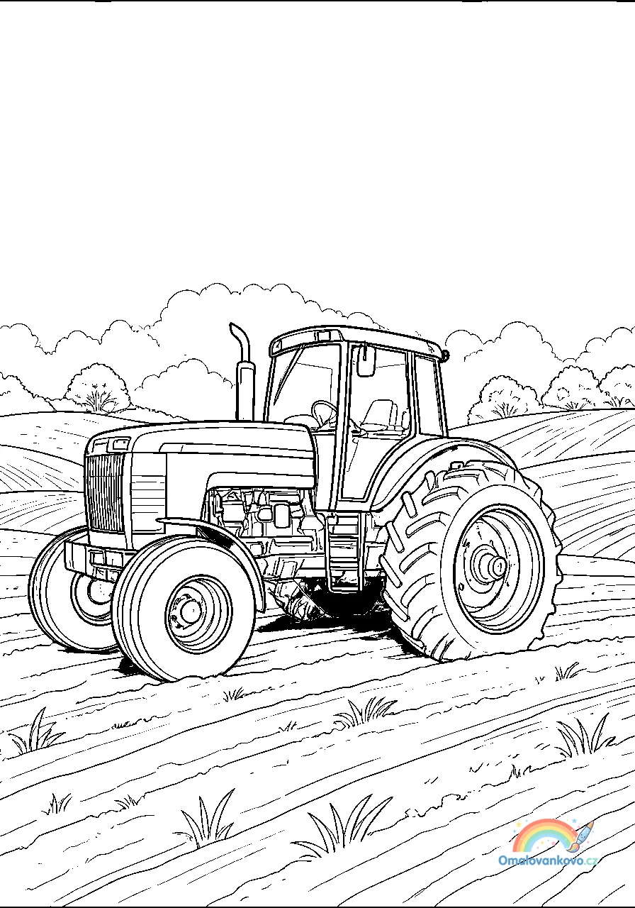 Omalovánka Traktor s velkými koly k vytisknutí na A4
