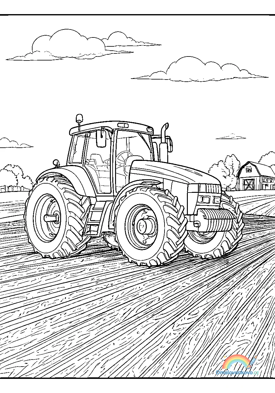 Omalovánka Moderní traktor na farmě k vytisknutí na A4