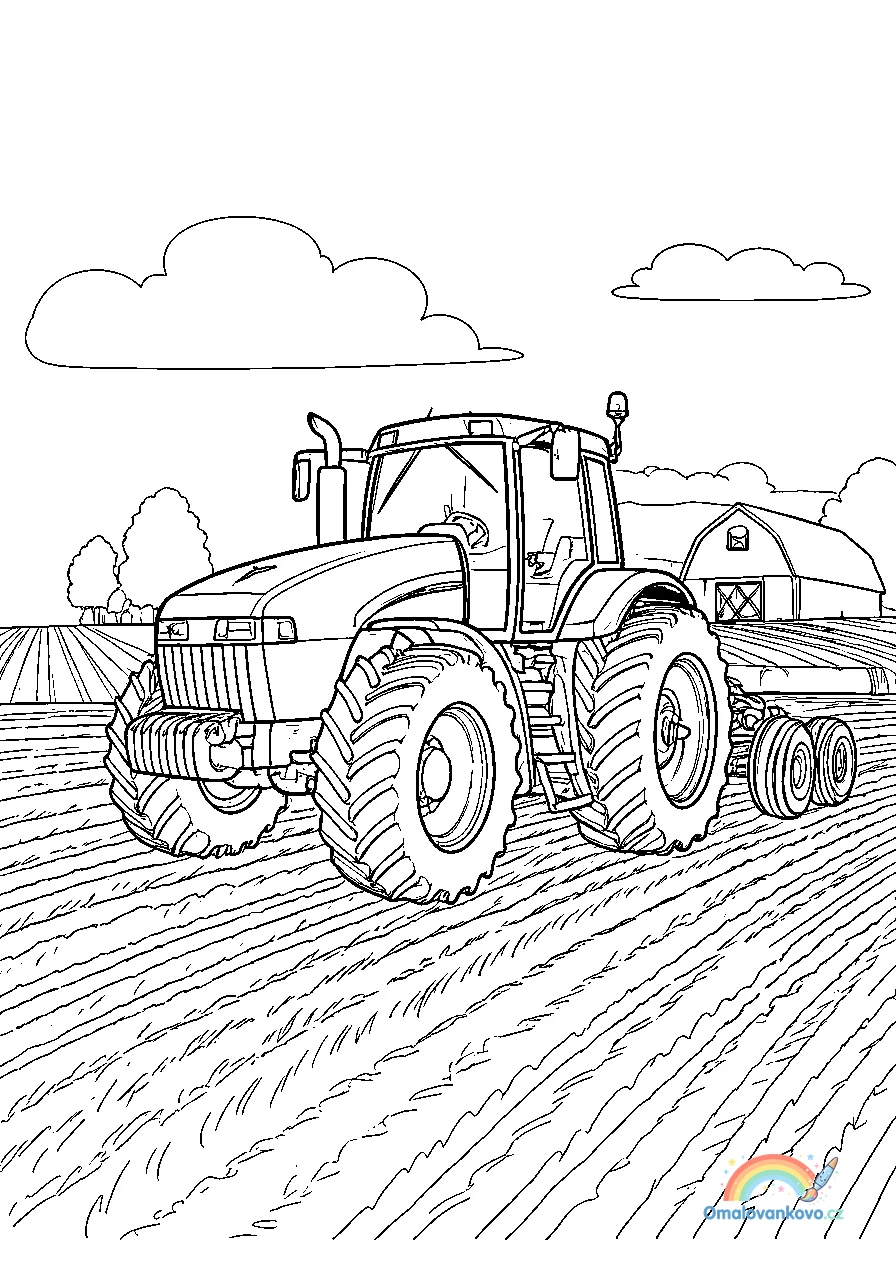 Omalovánka Traktor s rozmetadlem k vytisknutí na A4