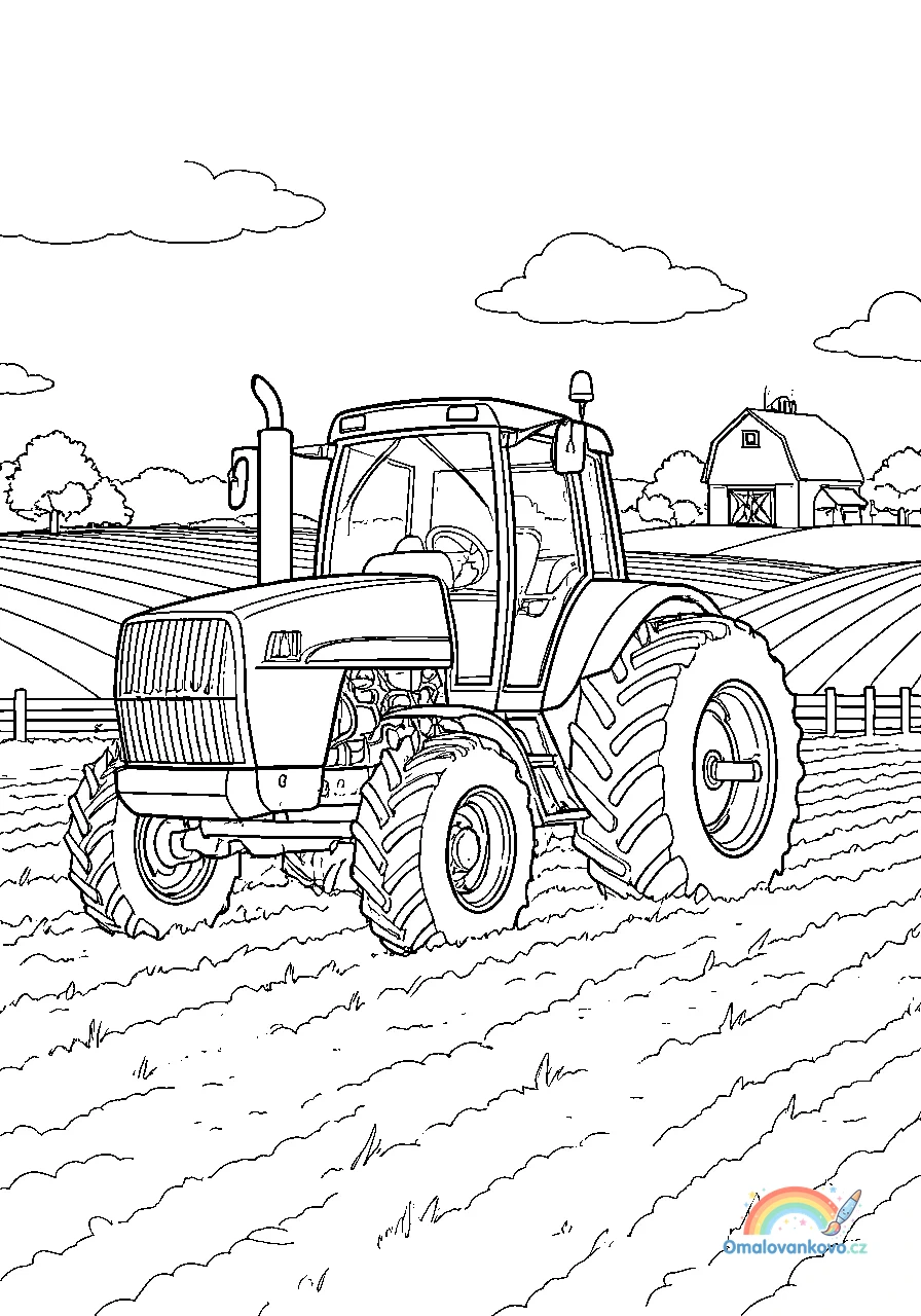 Omalovánka Traktor s balíky slámy k vytisknutí na A4