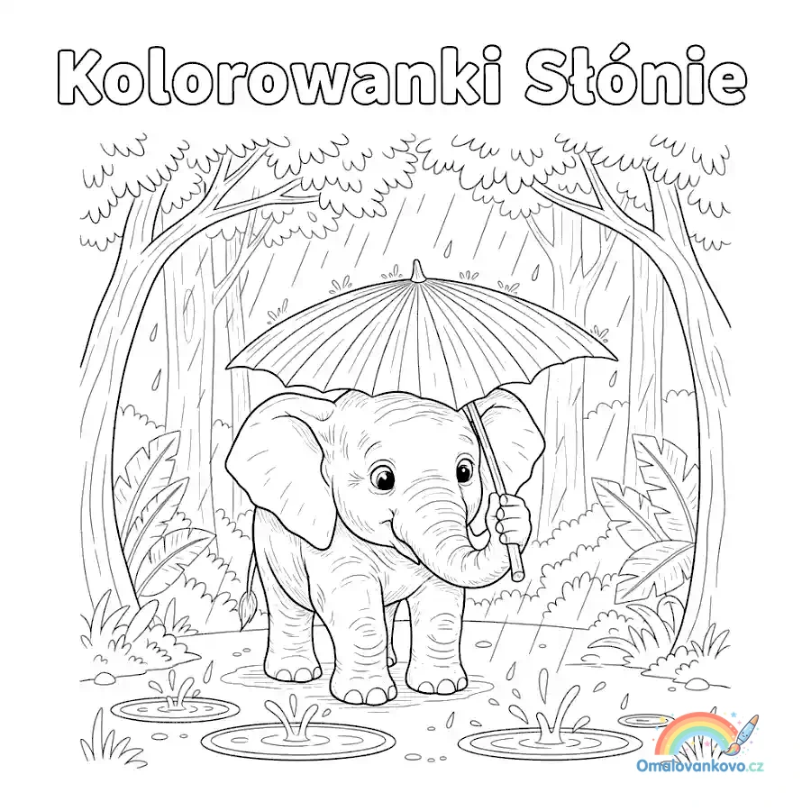 Omalovánka Slon pod listem k vytisknutí na A4