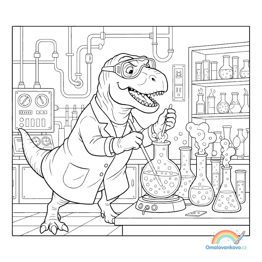Chytrý dinosaurus s baňkami v laboratoři