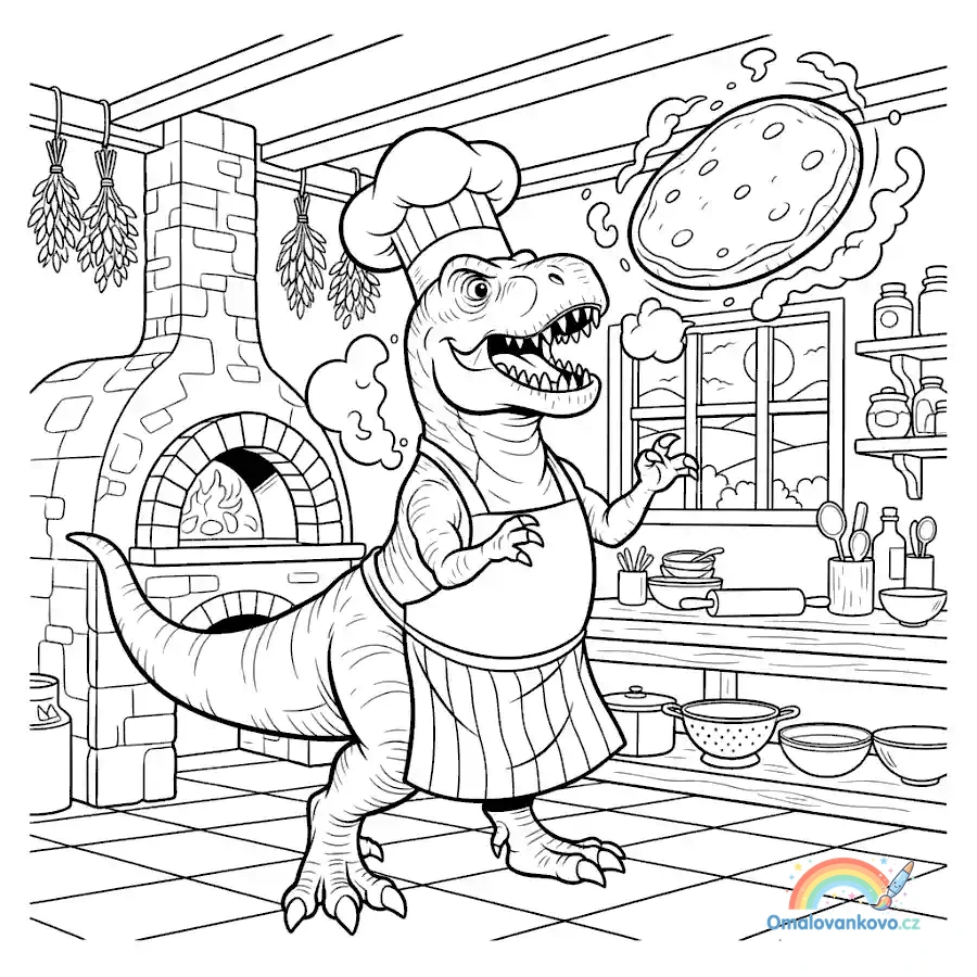 Tyranosaurus rex připravuje domácí pizzu