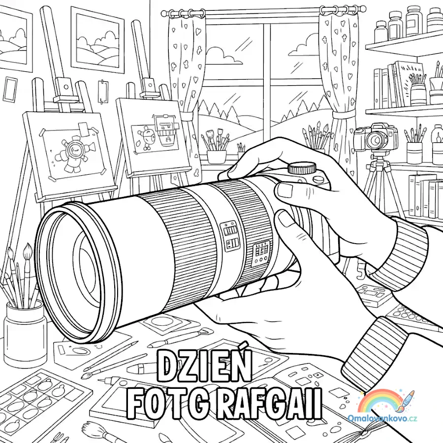 Omalovánka Den fotografie - fotograf nastavuje ostrost